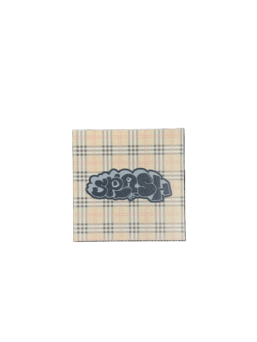 3” x 3” OG Graffiti Throwie Splash Logo Beige British Plaid Twill FABRIC STICKER *ONLY 7 PRODUCED*
