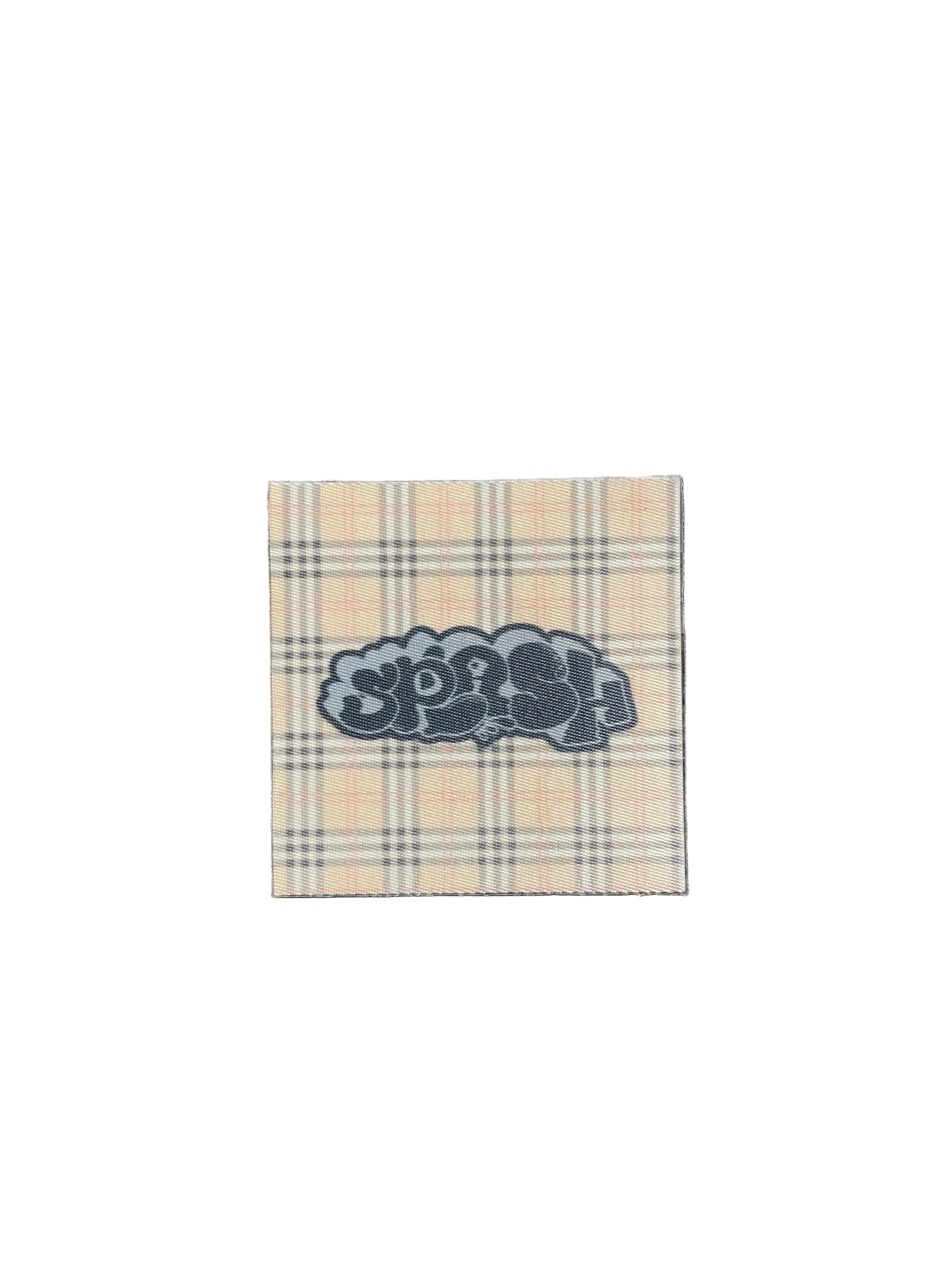 3” x 3” OG Graffiti Throwie Splash Logo Beige British Plaid Twill FABRIC STICKER *ONLY 7 PRODUCED*