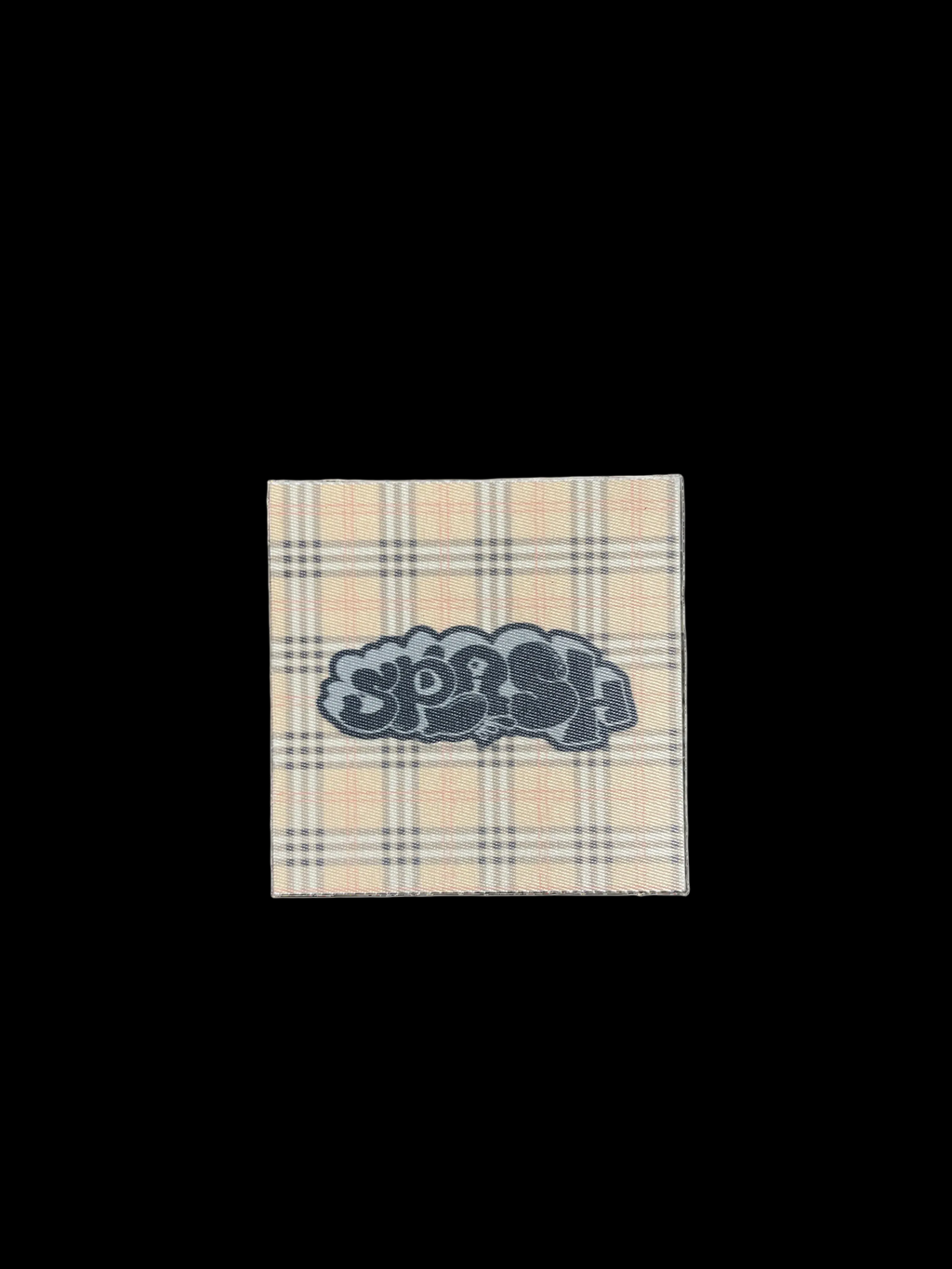3” x 3” OG Graffiti Throwie Splash Logo Beige British Plaid Twill FABRIC STICKER *ONLY 7 PRODUCED*