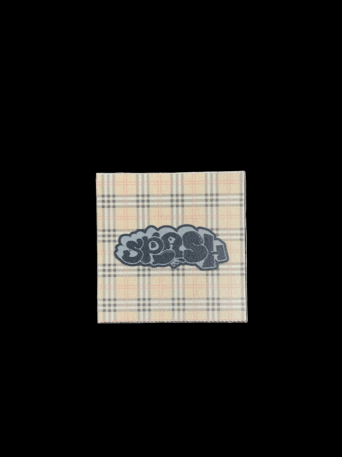 3” x 3” OG Graffiti Throwie Splash Logo Beige British Plaid Twill FABRIC STICKER *ONLY 7 PRODUCED*
