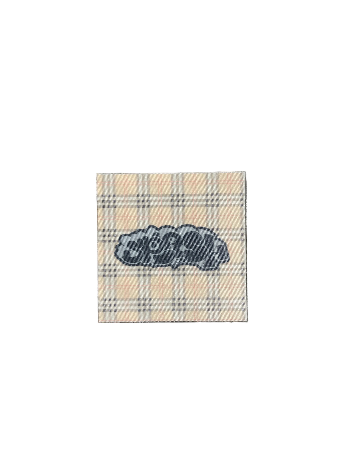 3” x 3” OG Graffiti Throwie Splash Logo Beige British Plaid Twill FABRIC STICKER *ONLY 7 PRODUCED*