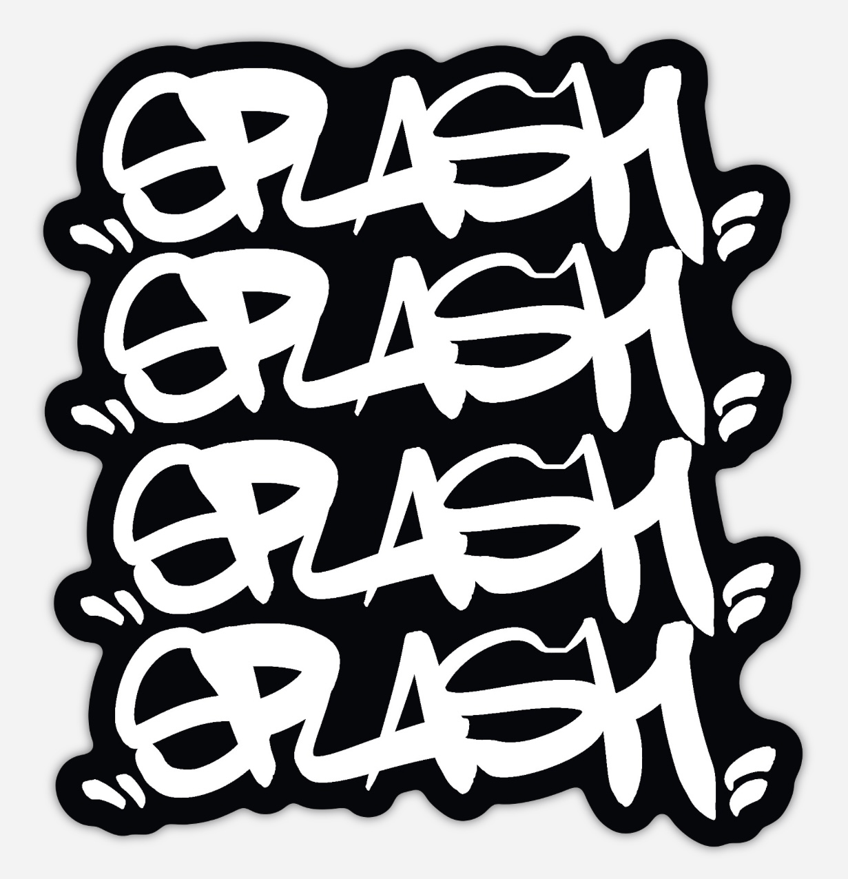 3” x 2.81” Graffiti SPLASH 4 Down Tag White on Black Magnet