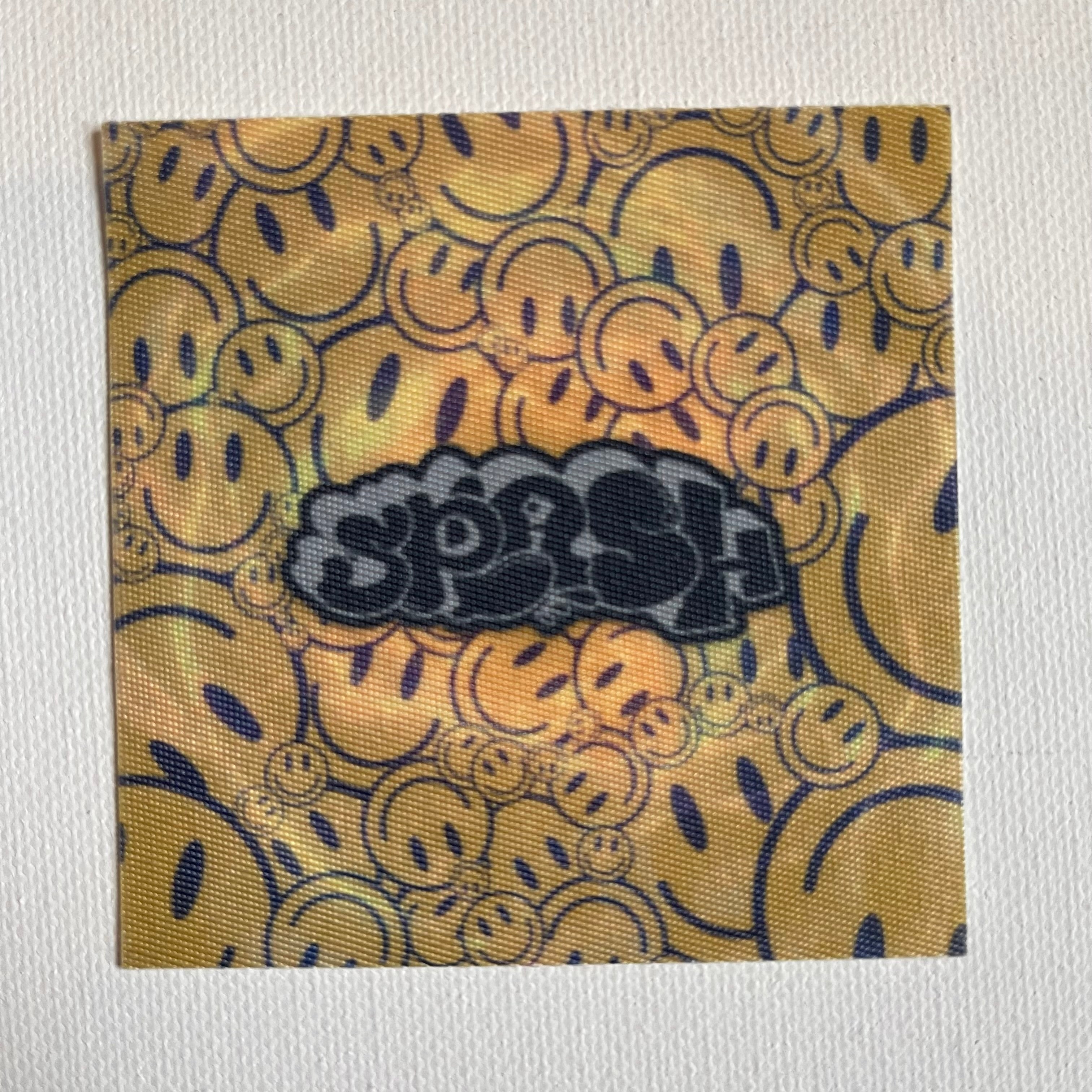 3” x 3” Trippy Psychedelic￼ Smiley Faces OG Graffiti Throwie Gray/Black Logo Fabric Sticker *SUPER LIMITED*