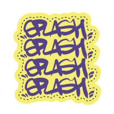 2” x 2” Purple + Yellow Graffiti Splash Tag 4 Down - Die Cut Matte Finish Waterproof Vinyl Sticker