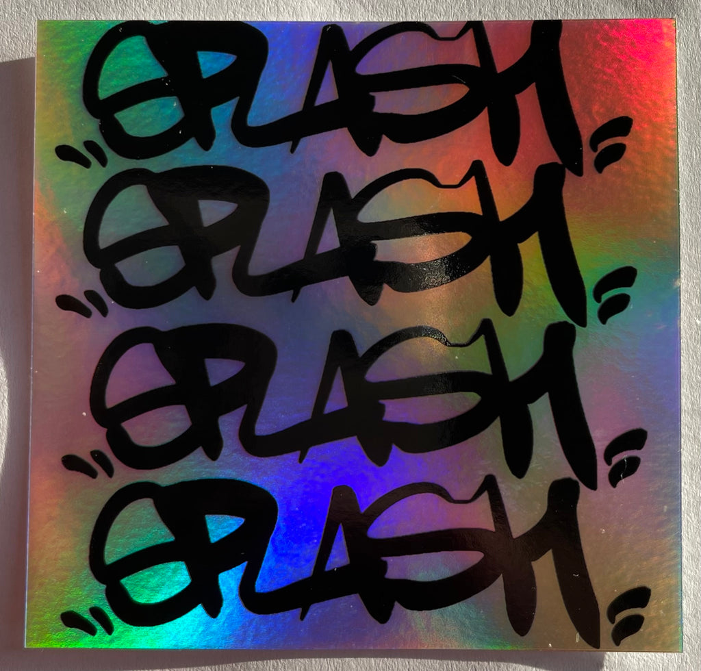 Graffiti Splash Tag Black ink on Mixed vinyl: Half Silver Foil Half Holographic
2.75 x 2.75" Square Sticker