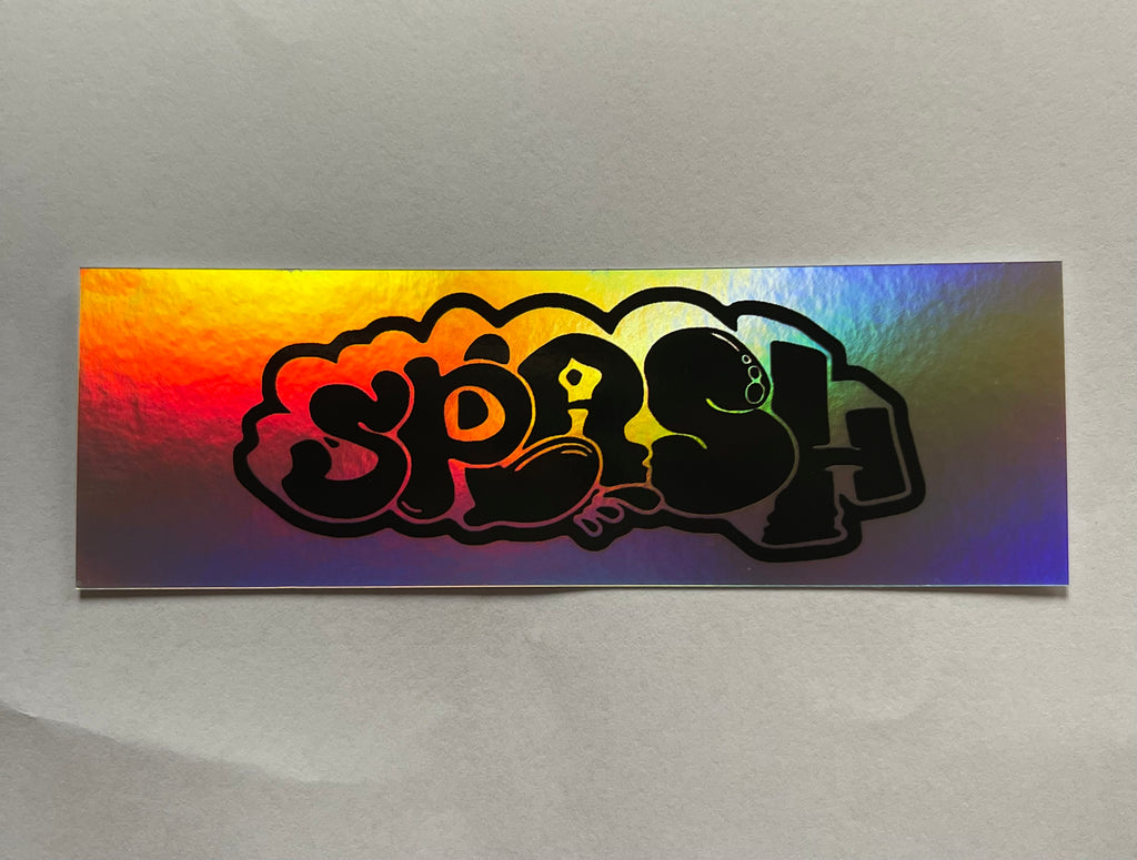 Graffiti Splash Tag Black ink on Mixed vinyl: half Silver Foil half Holographic
4.25 x 1.38" Rectangle Sticker