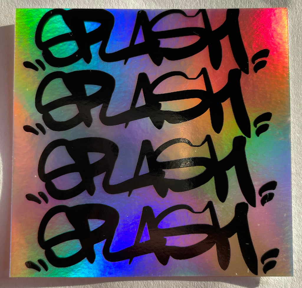 Graffiti Splash Tag Black ink on Mixed vinyl: Half Silver Foil Half Holographic
2.75 x 2.75" Square Sticker