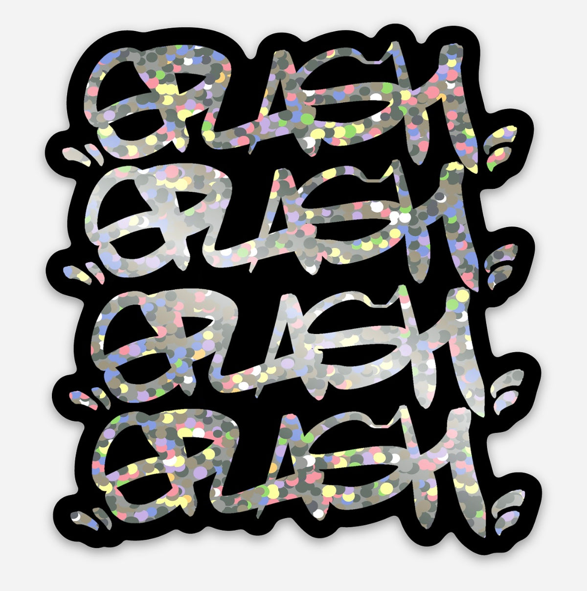 3” x 2.81” Graffiti SPLASH Tag 4 Space Disco Glitter / Black Down Die Cut  Waterproof Vinyl Sticker