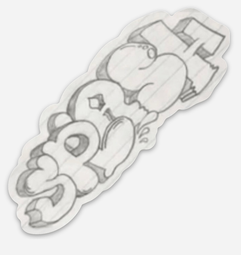 2.94″ × 3″ Original Graffiti Throwie Splash Logo Hand Drawn Pencil on Notebook Paper Die Cut Waterproof Matte Finish Vinyl Sticker *EXTREMELY LIMITED*