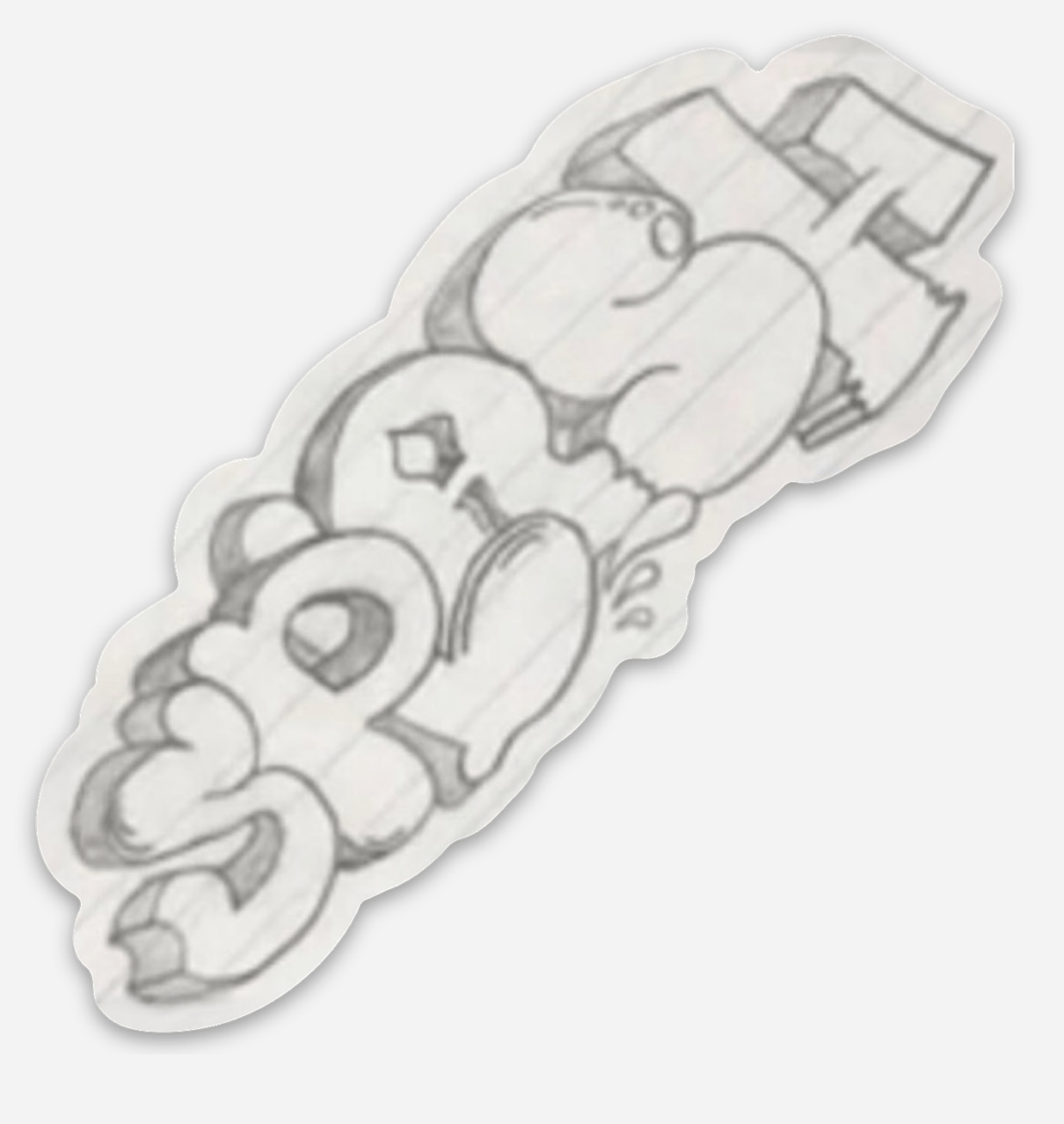 2.94″ × 3″ Original Graffiti Throwie Splash Logo Hand Drawn Pencil on Notebook Paper Die Cut Waterproof Matte Finish Vinyl Sticker *EXTREMELY LIMITED*