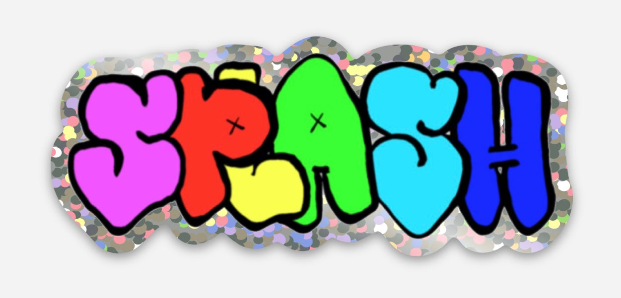 3” x 1.26” Rainbow Glitter Graffiti Splash Throw-Up / Throwie Waterproof Sticker
