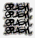 3” x 2.81” Graffiti SPLASH Tag 4 Down Black / Space Disco Glitter Background Die Cut Waterproof Vinyl Sticker