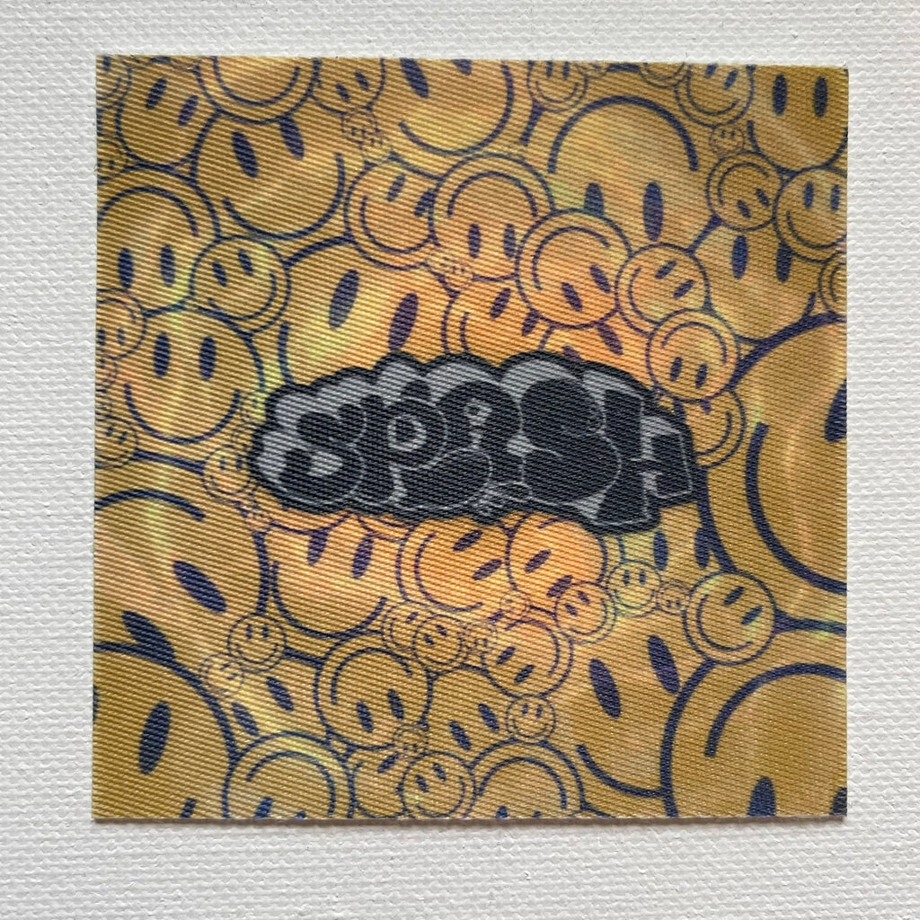 3” x 3” Trippy Psychedelic￼ Smiley Faces OG Graffiti Throwie Gray/Black Logo Fabric Sticker *SUPER LIMITED*